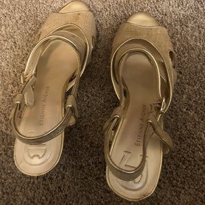 Etienne Aigner 1 inch gold Heels